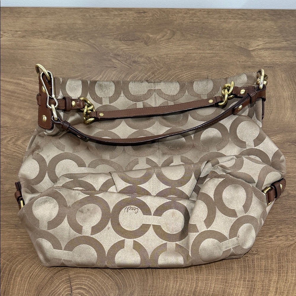 Coach Beige and Brown Signature Canvas Shoulder Hobo - Picture 1 of 4